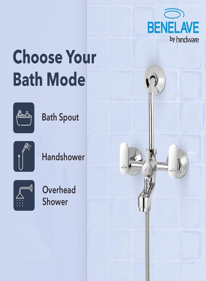 hindware Benelave by Hindware 3-in-1 Wall Mixer for Bathroom | Made of Brass | Mirror-like Chrome Polish Finish | Provision for Overhead Shower & Hand Shower | Volga Range | 7-Year Manufacturer Warranty - Image 4